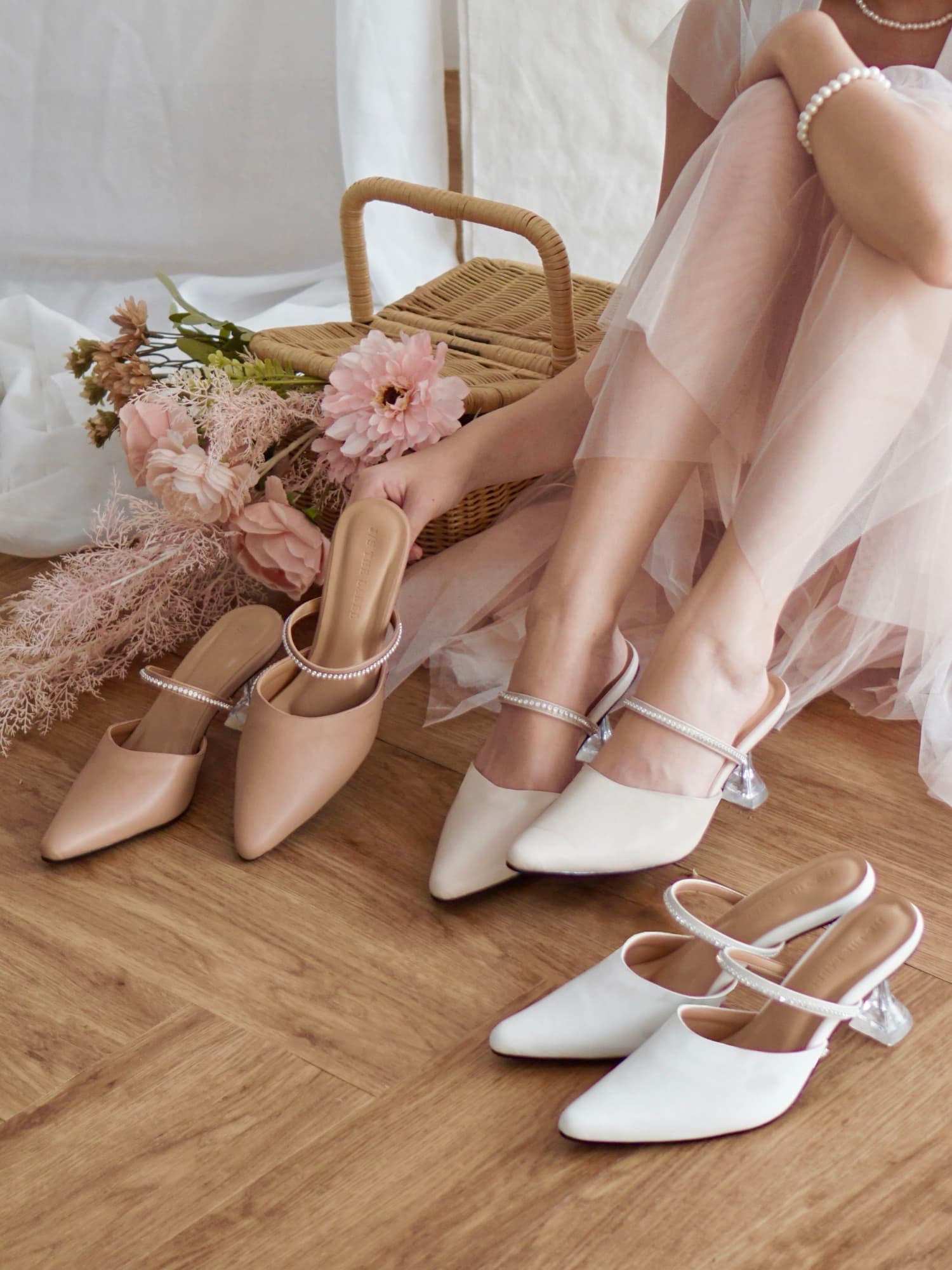 JS The Label mules styled with a picnic basket and blooms