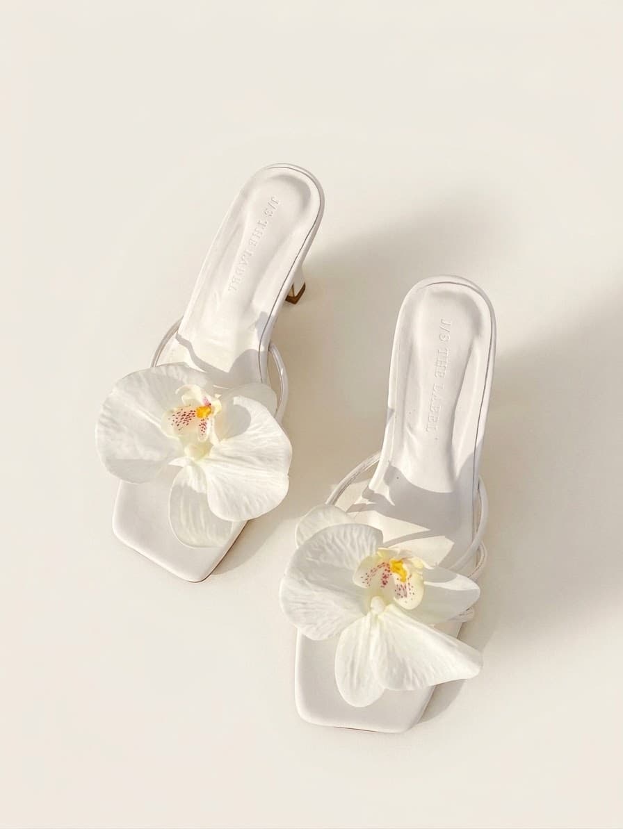 Orchid Heel Sandals - White